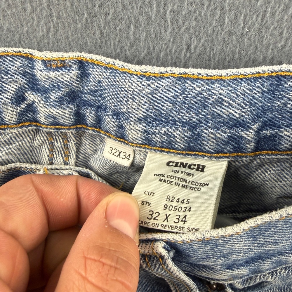 Cinch Green Label Jeans Mens 32x34 (Fits 31x34) Blue Relaxed Fit Straight Cowboy - Picture 10 of 16